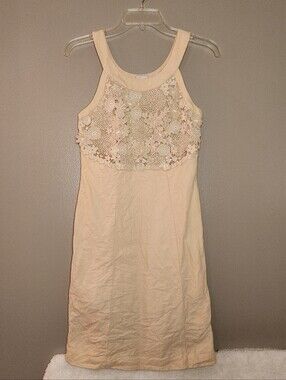 Anthropologie Poshmark Sleeveless Cream Floral Lace-Overlay Shift Dress Size 4